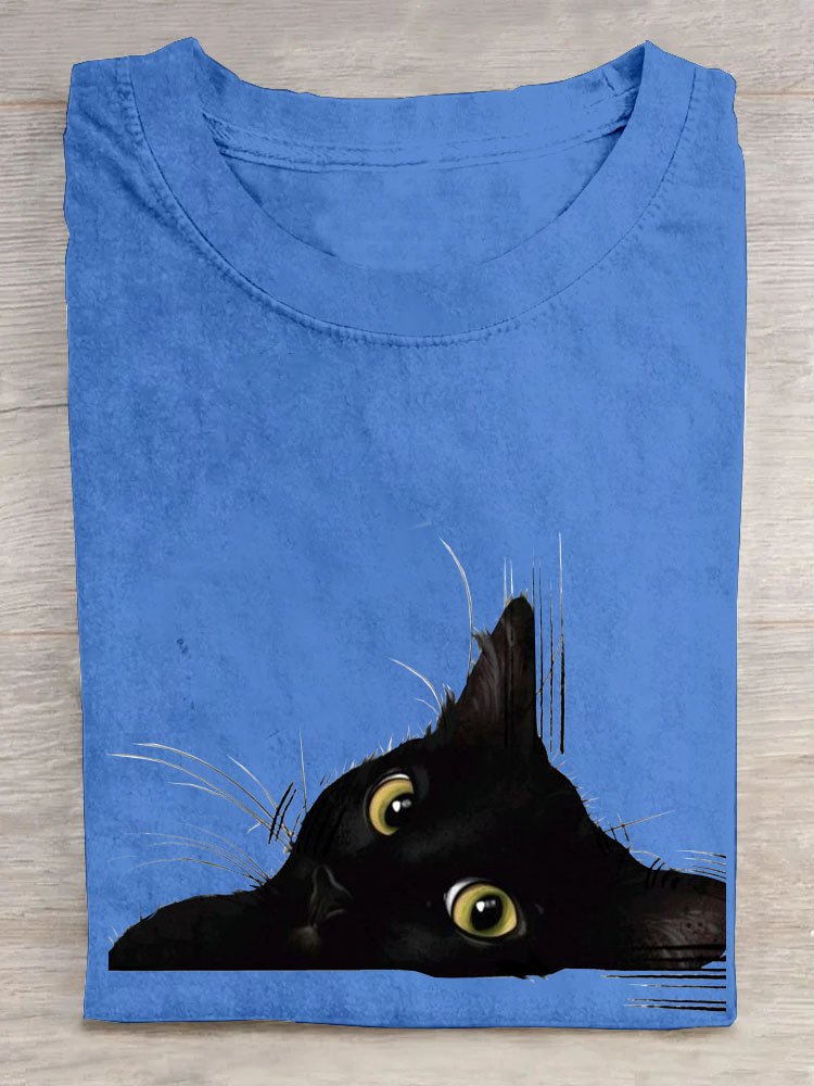 Casual Cat Crew Neck Short Sleeve T-shirt