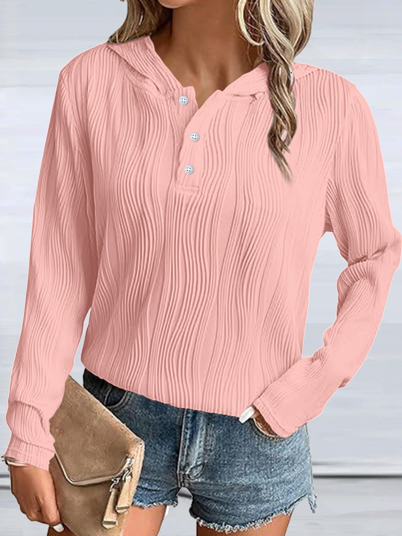 Casual Hoodie Plain Hoodie Jacquard