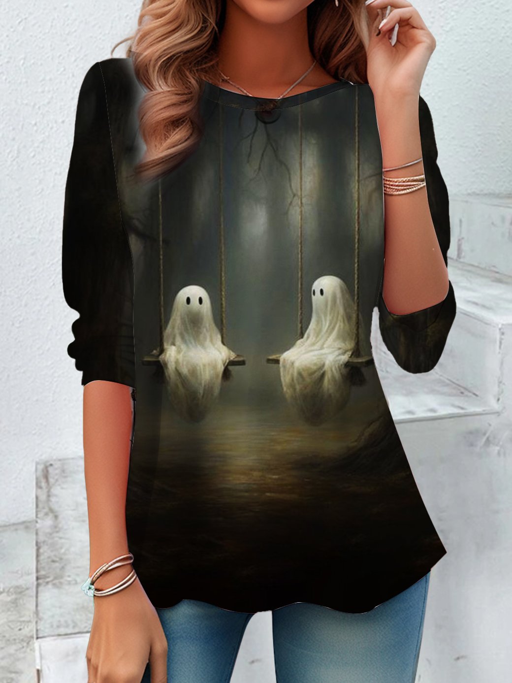 Vintage Halloween Crew Neck Long Sleeve T-shirt