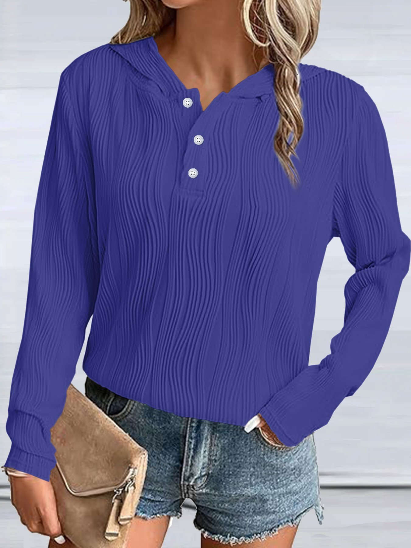 Casual Hoodie Plain Hoodie Jacquard