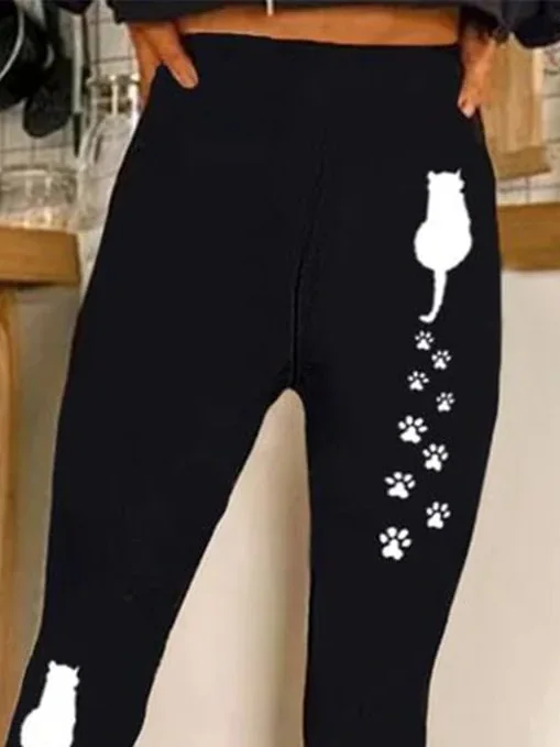 Women's Casual Vintage Cat Animal Long Leggings