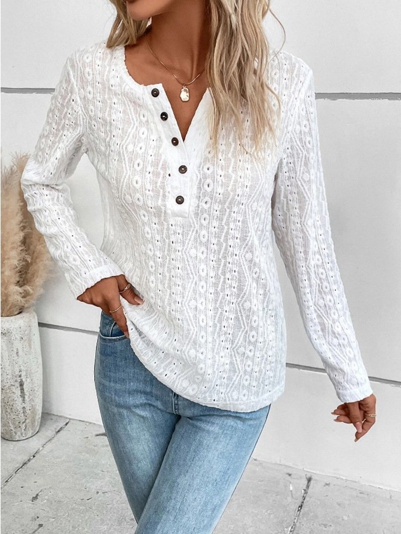 Crew Neck Long Sleeve Plain Zipper Regular Loose Blouse For Women