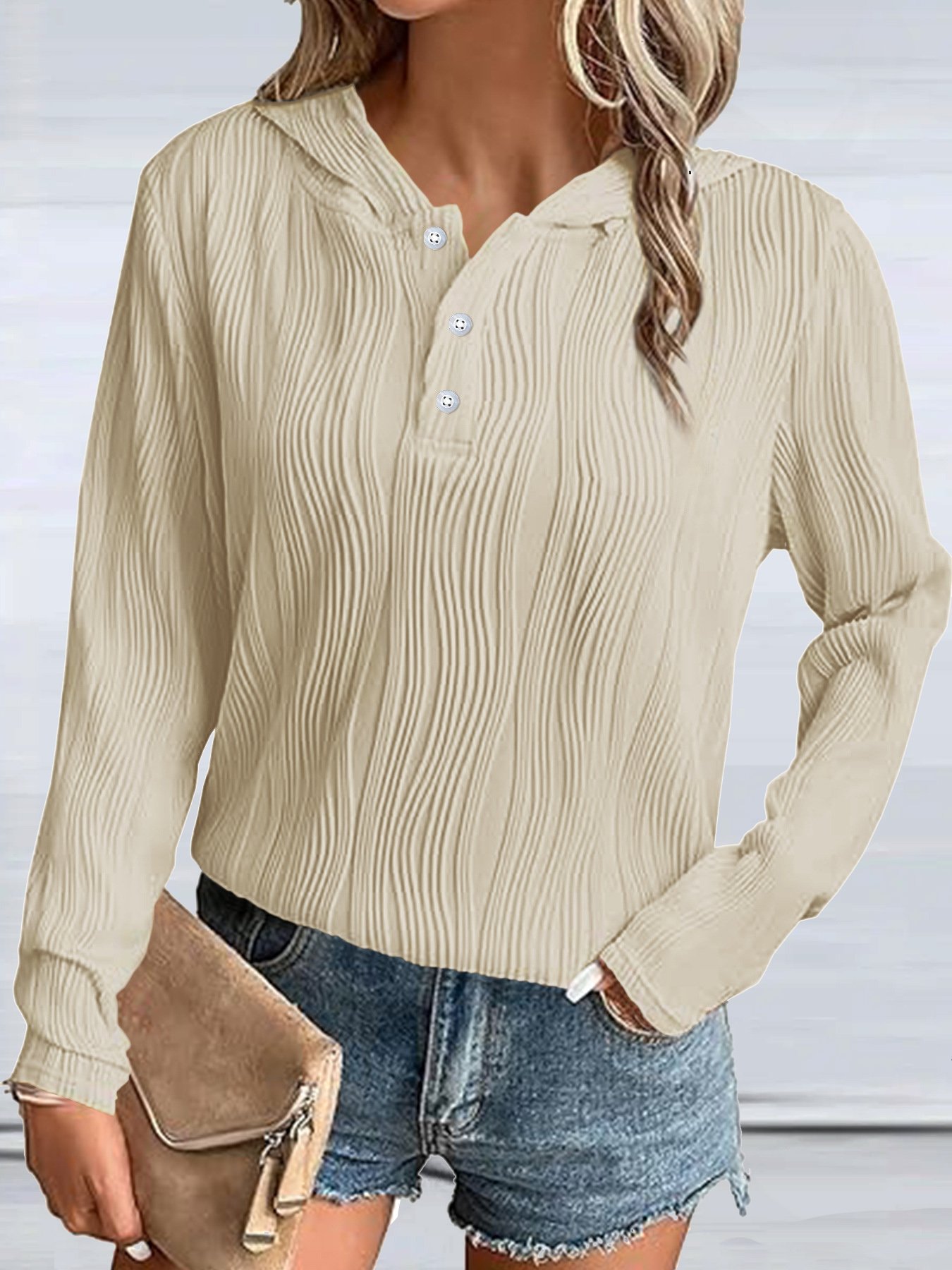 Casual Hoodie Plain Hoodie Jacquard