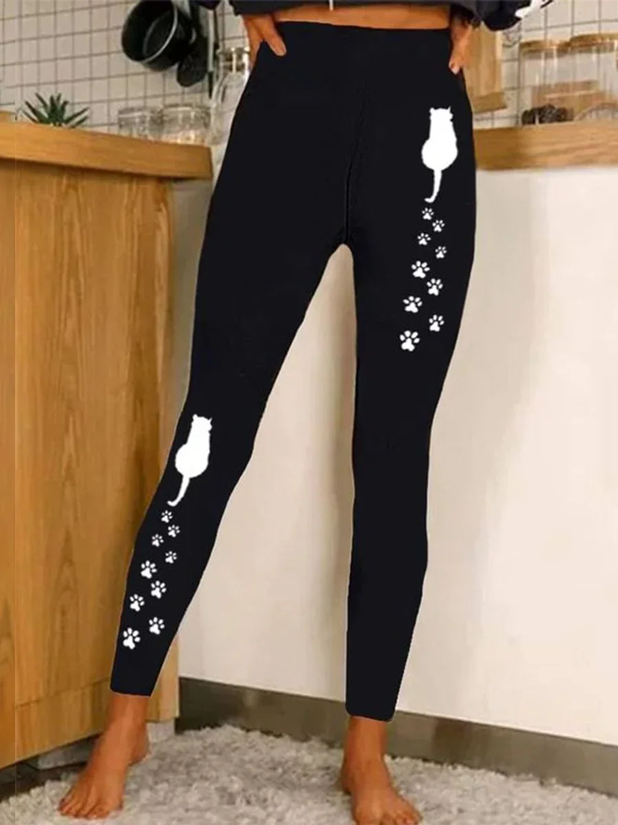 Women's Casual Vintage Cat Animal Long Leggings