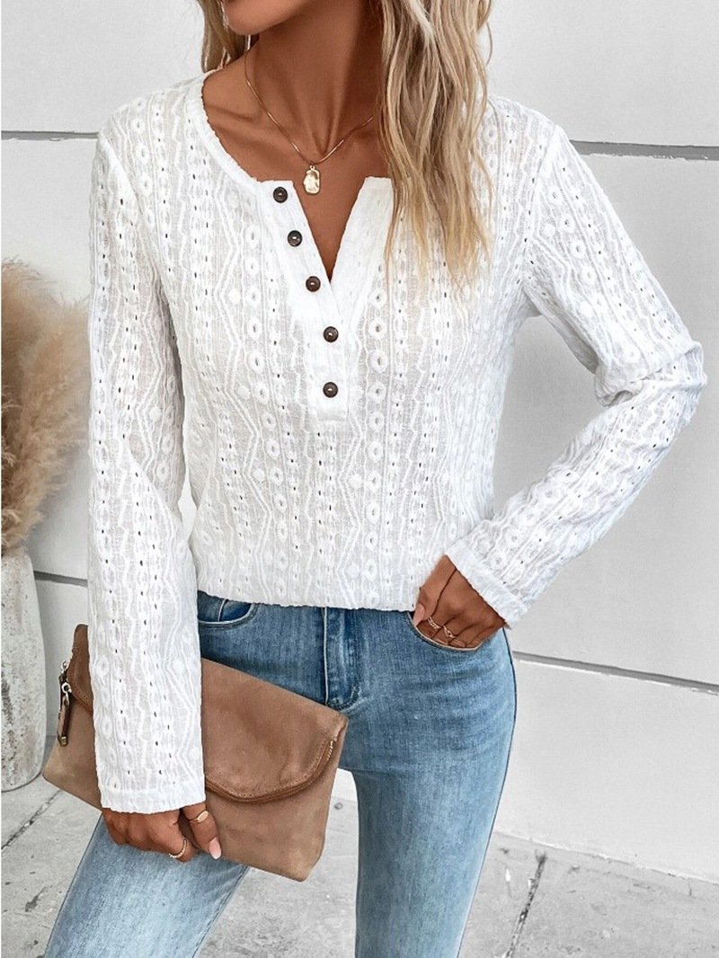 Crew Neck Long Sleeve Plain Zipper Regular Loose Blouse For Women