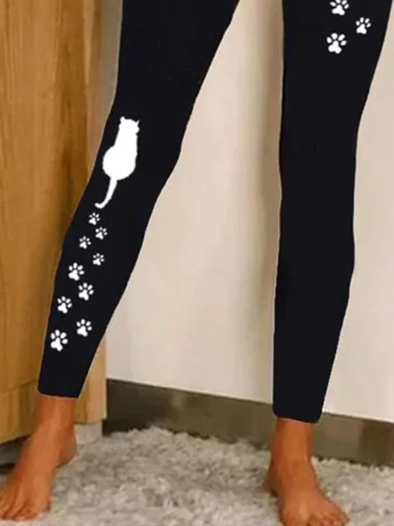 Women's Casual Vintage Cat Animal Long Leggings