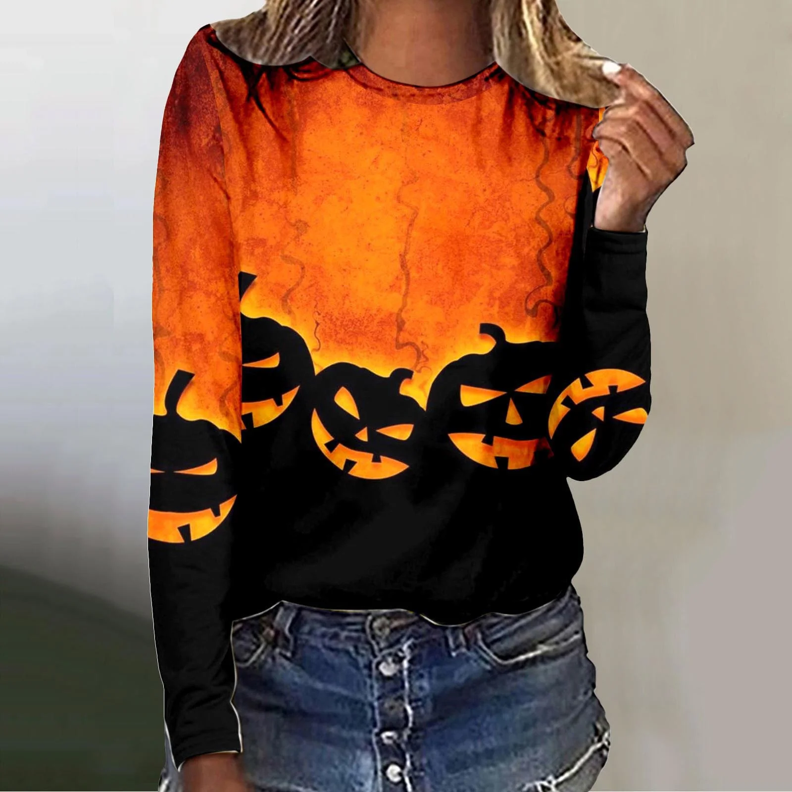 Casual Halloween Crew Neck Long Sleeve T-shirt