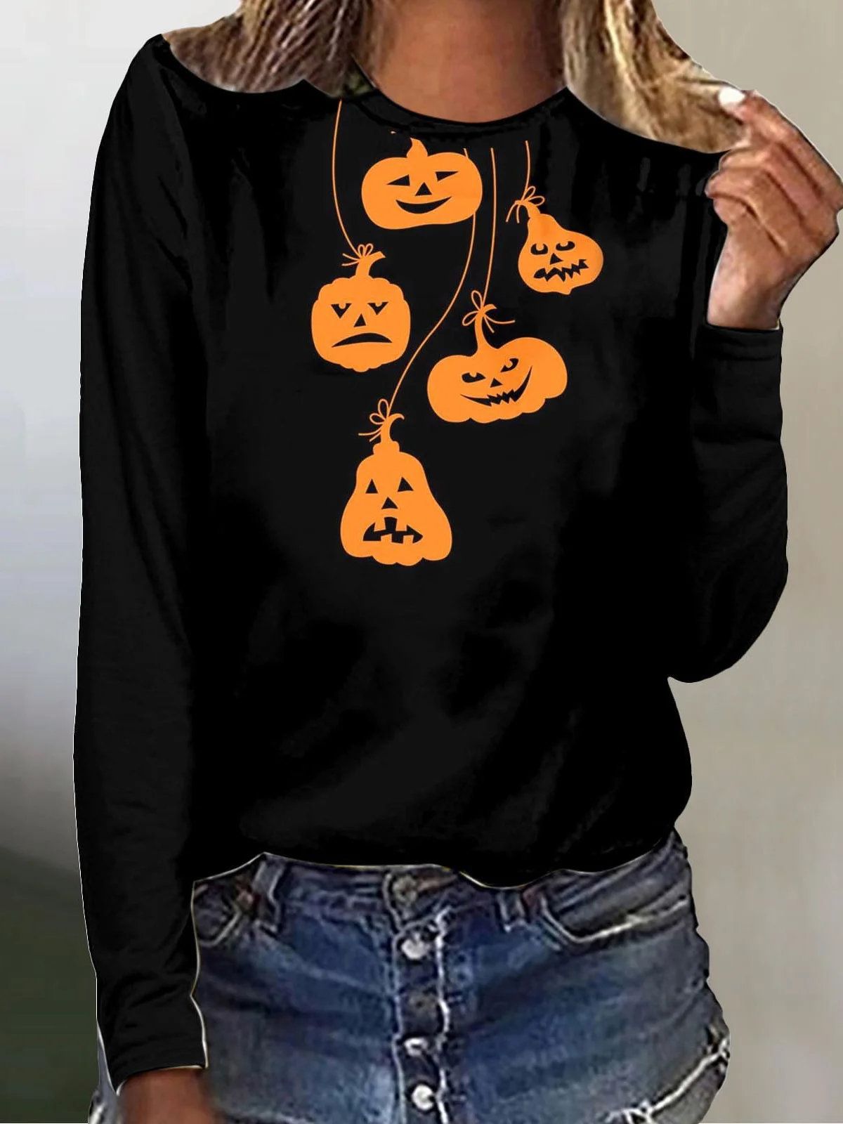 Casual Halloween Crew Neck Long Sleeve T-shirt