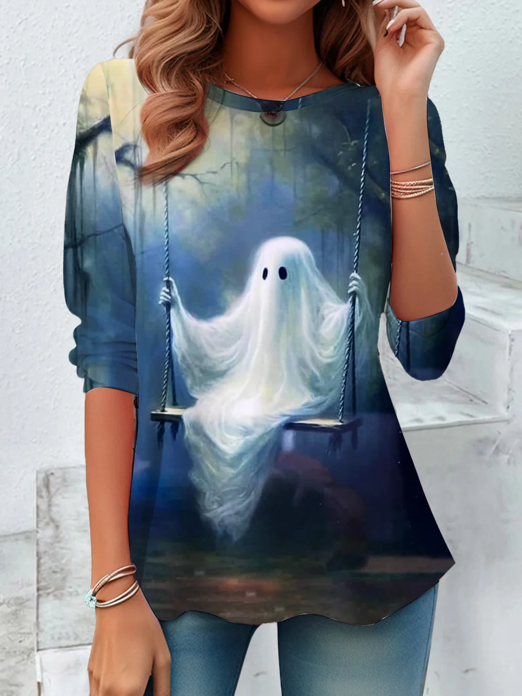 Vintage Halloween Crew Neck Long Sleeve T-shirt