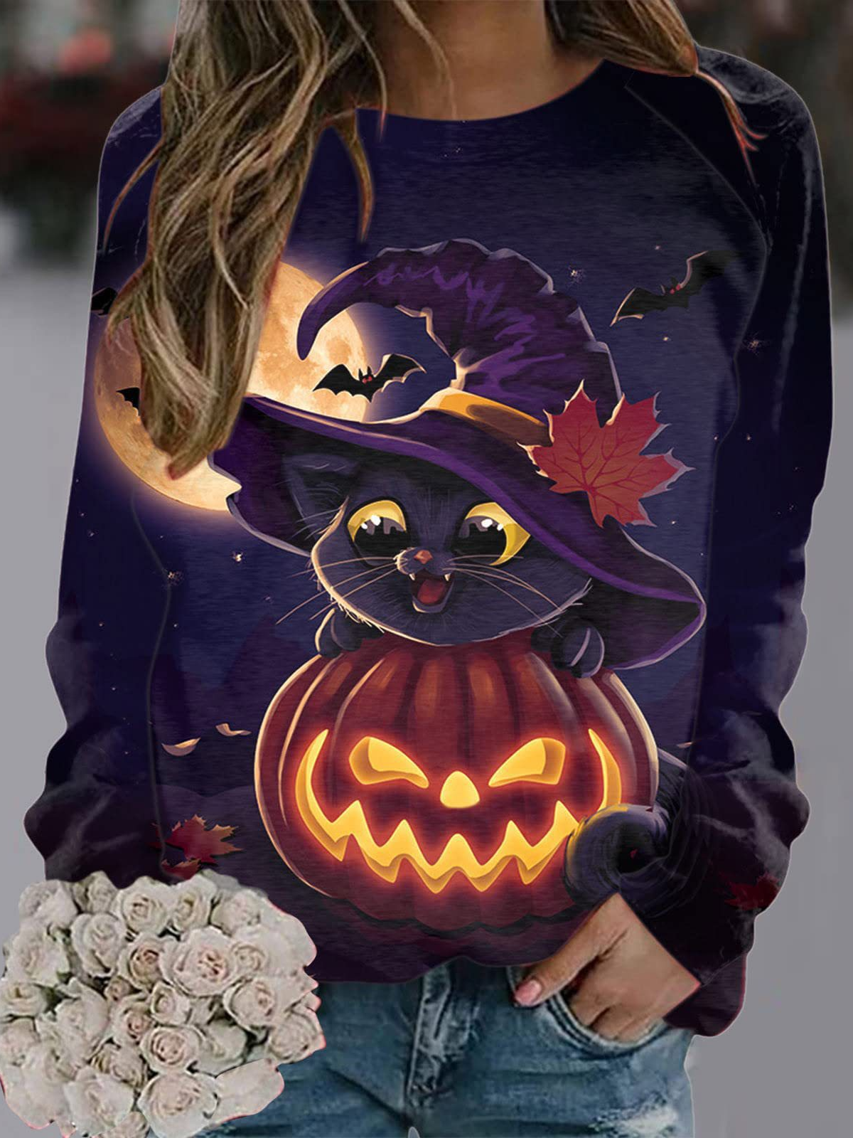 Casual V Neck Halloween Sweatshirt