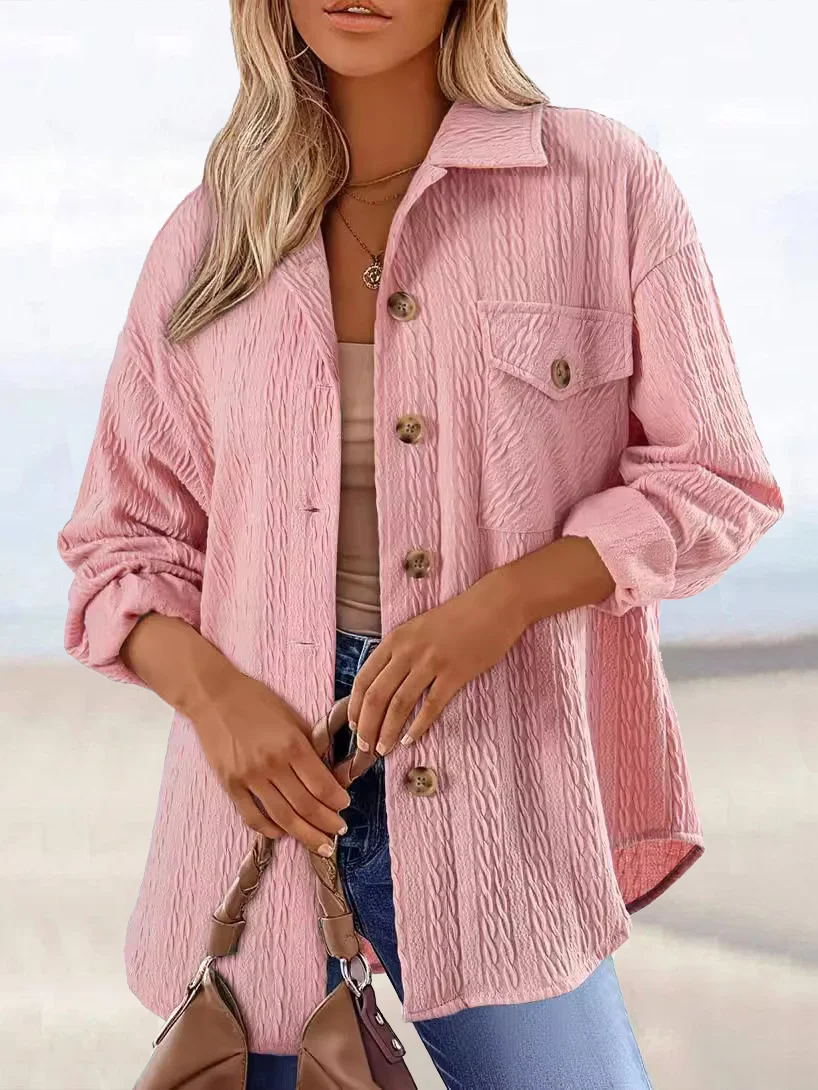 Women's Plain Shirt Jacket Jacquard Regular Loose Jacket