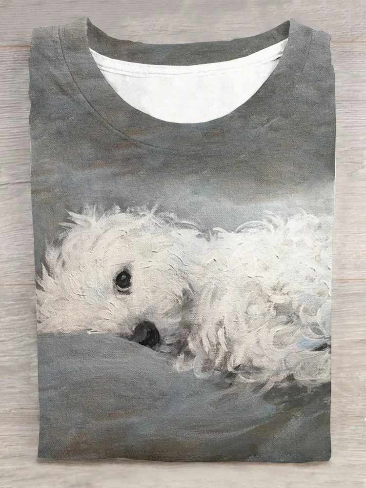 Casual Dog Crew Neck Short Sleeve T-shirt