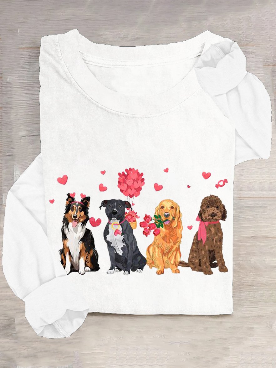 Casual Dog Crew Neck Long Sleeve T-shirt