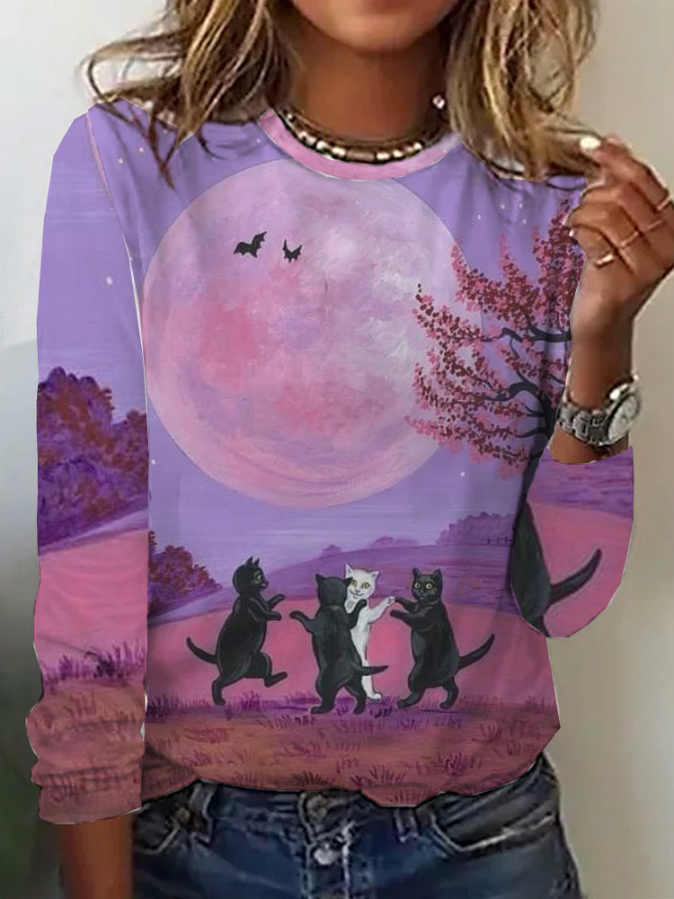 Casual Halloween Crew Neck Long Sleeve T-shirt