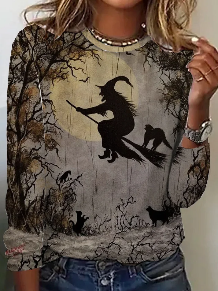 Casual Halloween Crew Neck Long Sleeve T-shirt