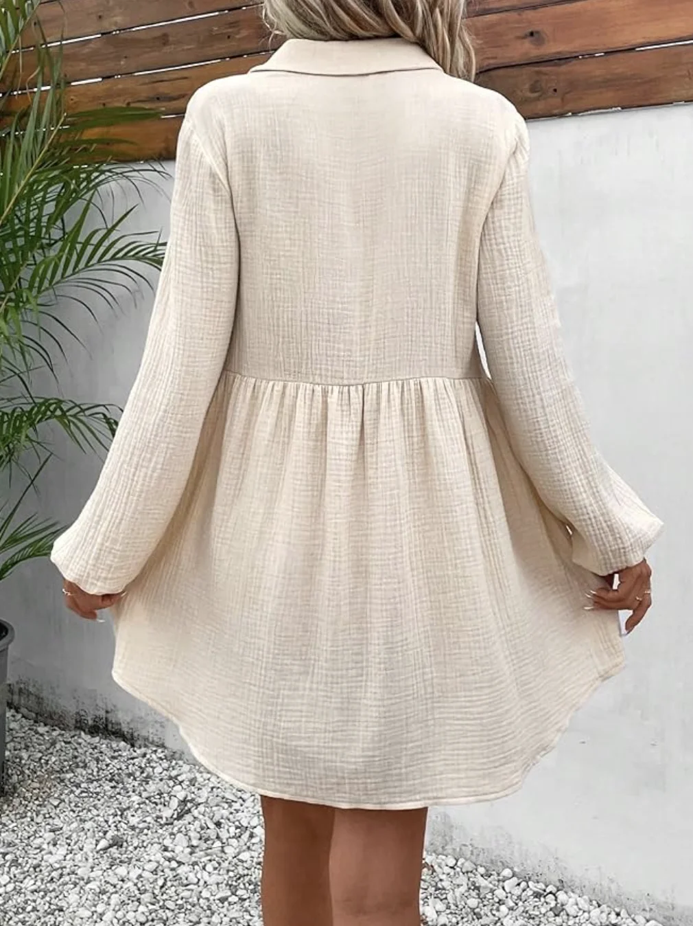 Women Plain Shawl Collar Long Sleeve Comfy Casual Buttoned Midi Dress