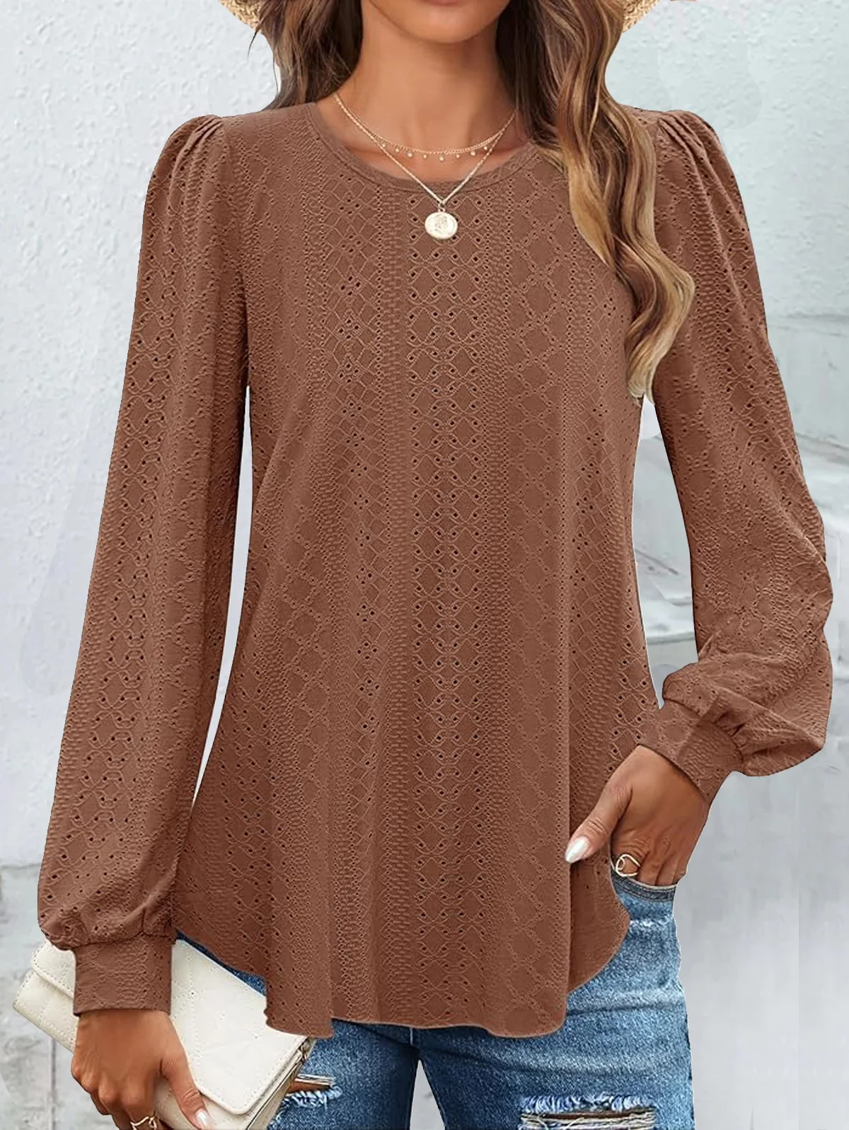 Casual Plain Crew Neck Long Sleeve T-shirt