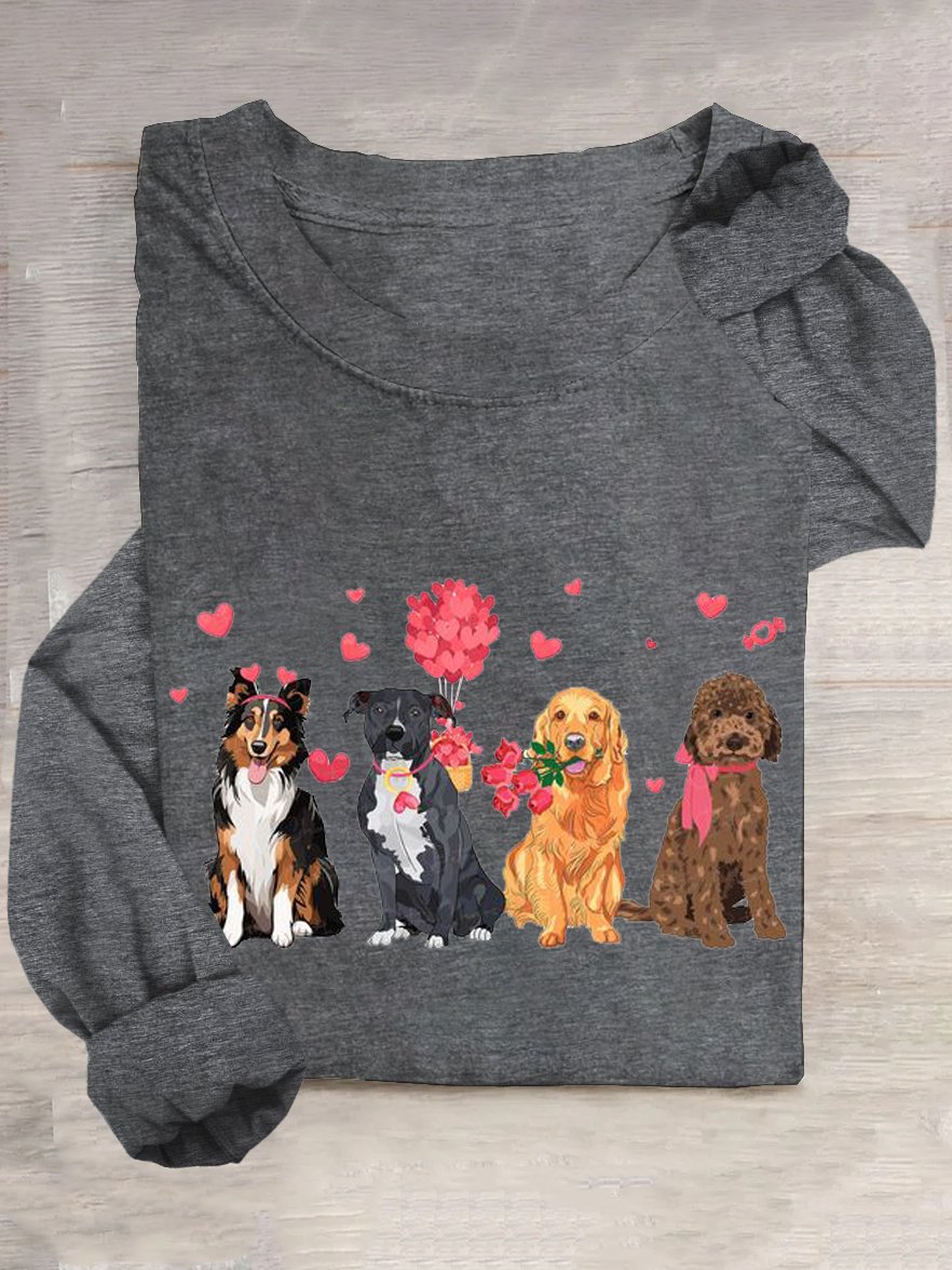 Casual Dog Crew Neck Long Sleeve T-shirt