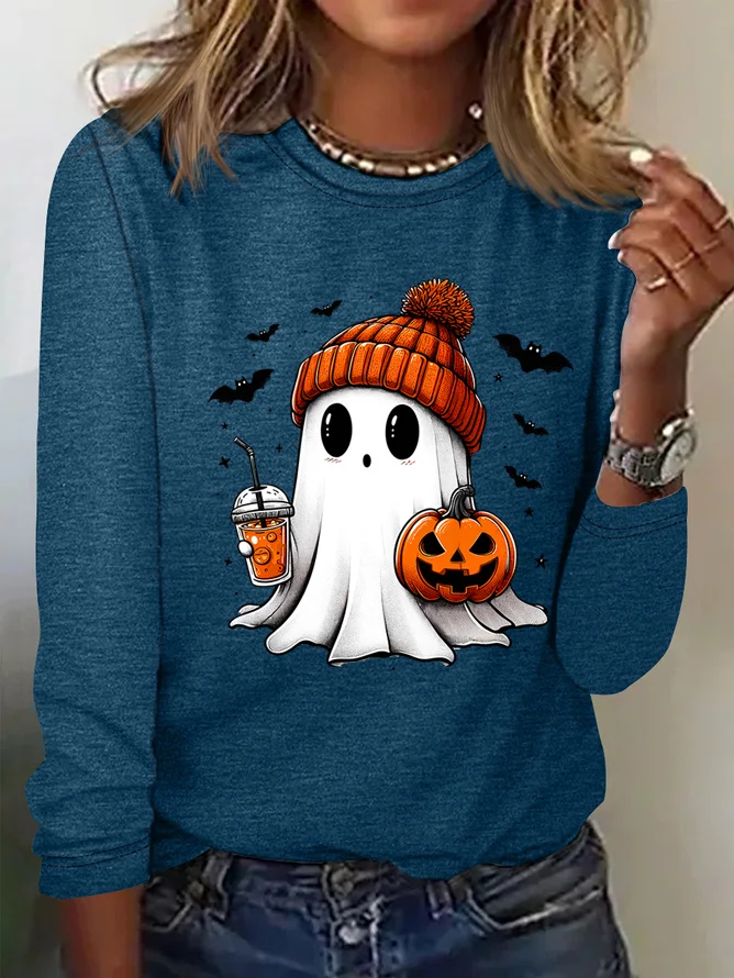 Casual Halloween Crew Neck Long Sleeve T-shirt