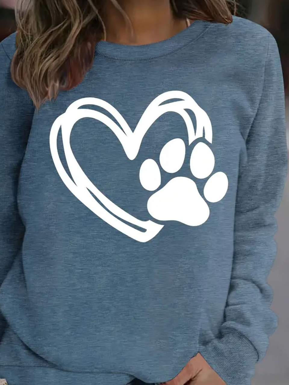 Casual Crew Neck Heart/Cordate Sweatshirt