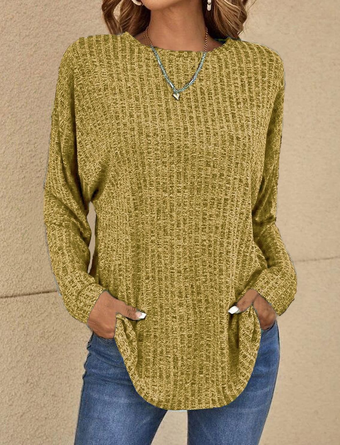 Casual Plain Crew Neck Long Sleeve T-shirt