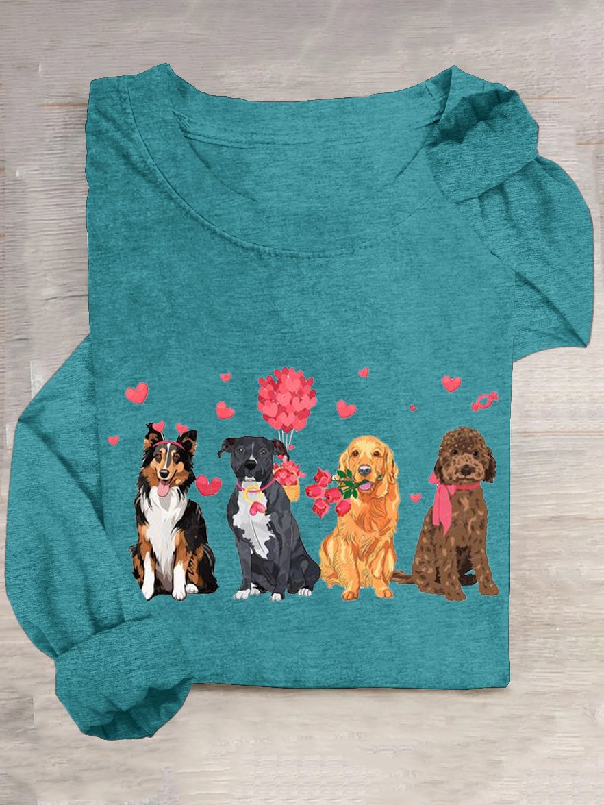 Casual Dog Crew Neck Long Sleeve T-shirt