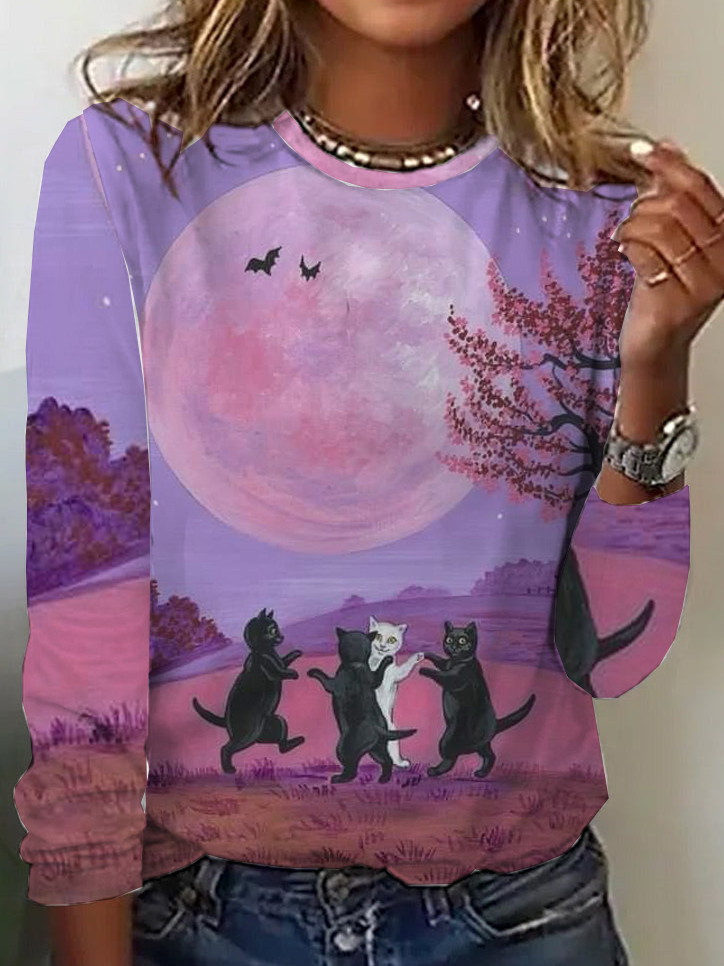 Casual Halloween Crew Neck Long Sleeve T-shirt