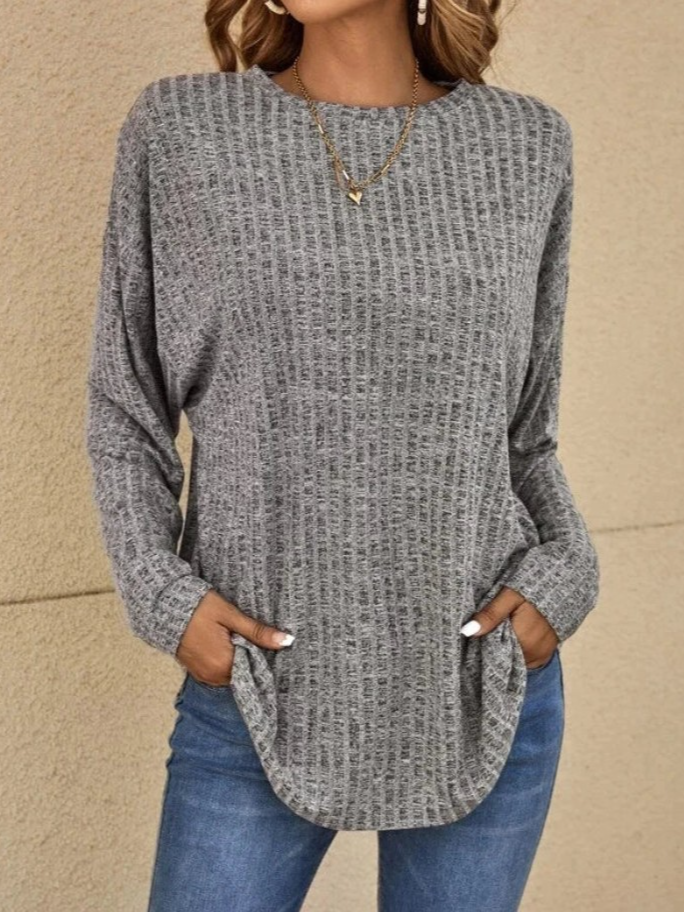 Casual Plain Crew Neck Long Sleeve T-shirt