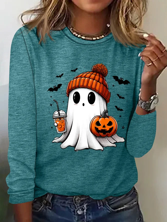 Casual Halloween Crew Neck Long Sleeve T-shirt