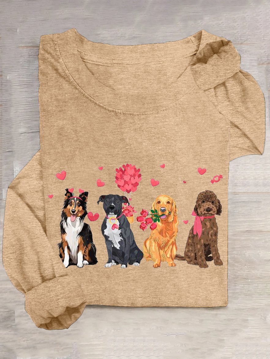 Casual Dog Crew Neck Long Sleeve T-shirt