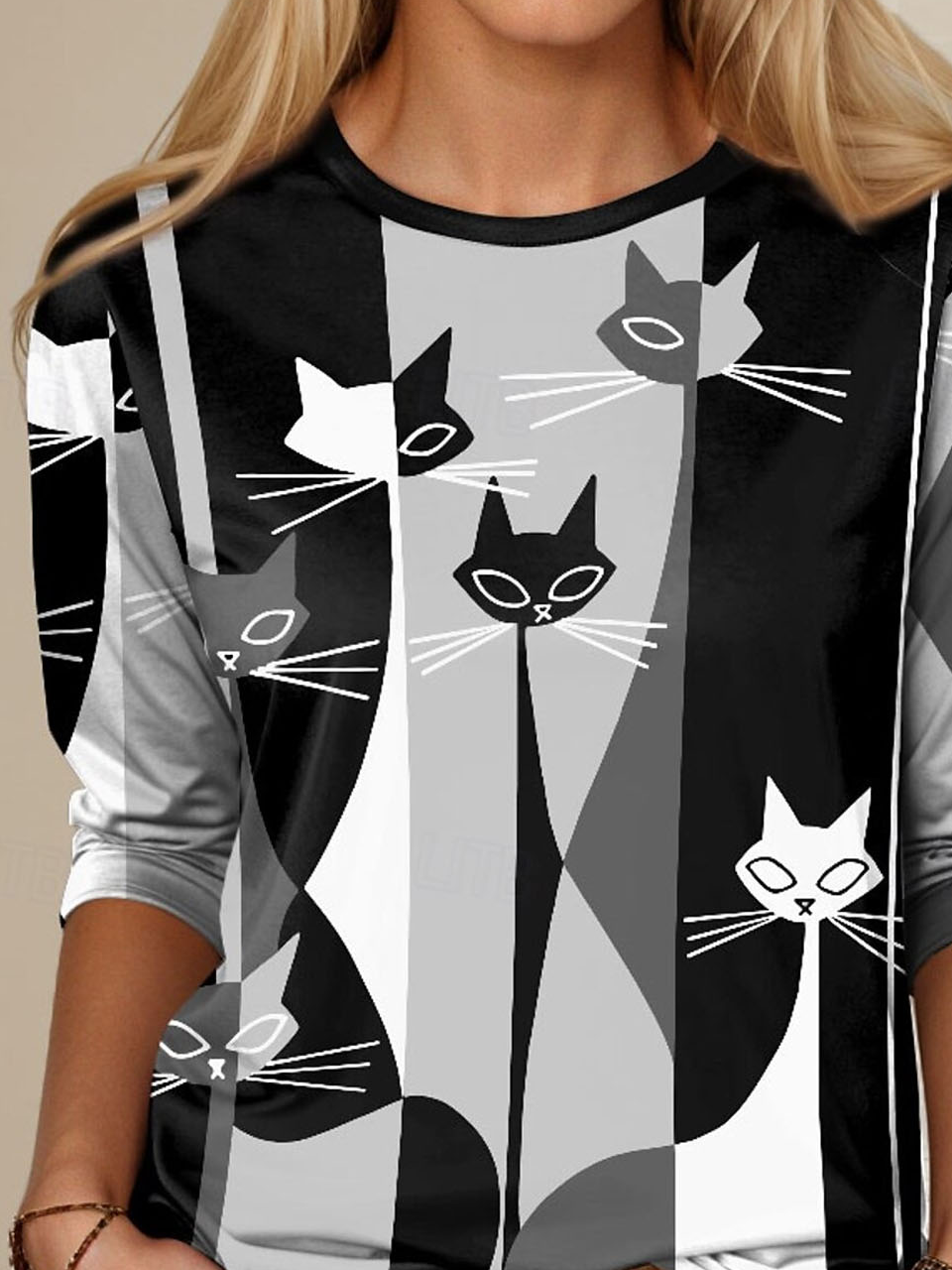 Casual Cat Crew Neck Long Sleeve T-shirt