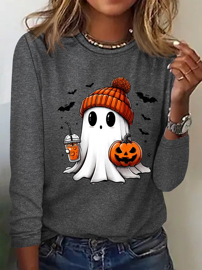 Casual Halloween Crew Neck Long Sleeve T-shirt