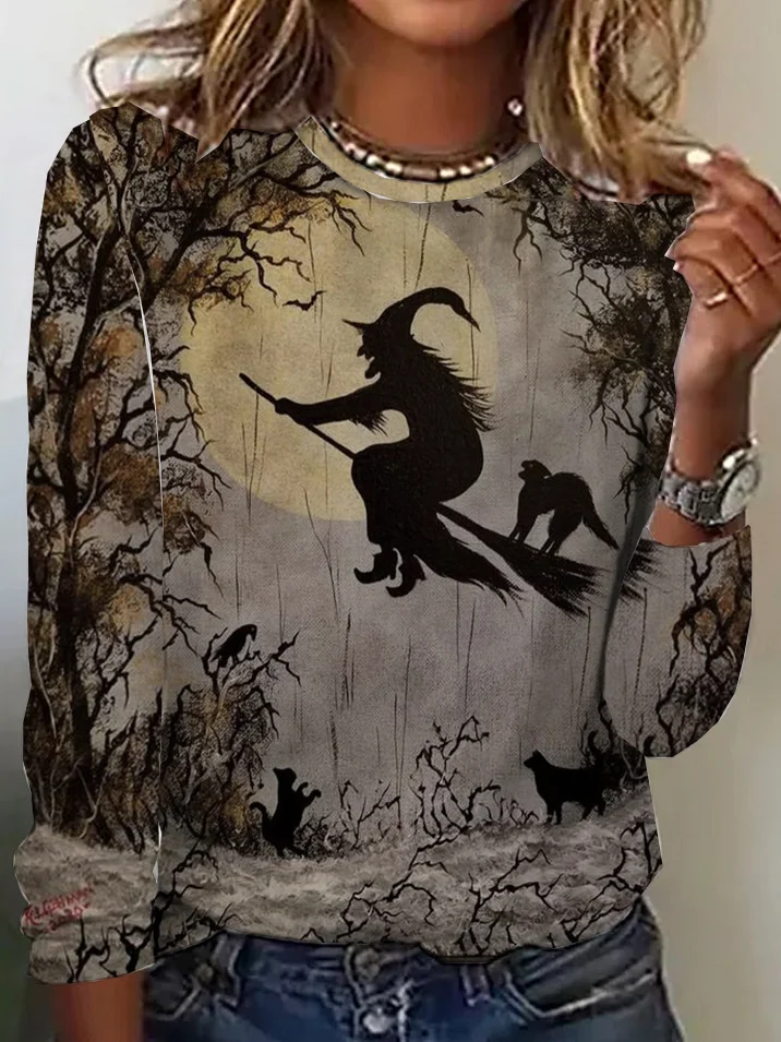 Casual Halloween Crew Neck Long Sleeve T-shirt