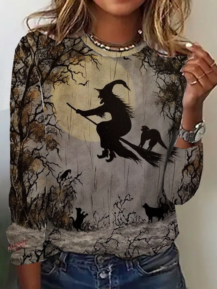 Casual Halloween Crew Neck Long Sleeve T-shirt