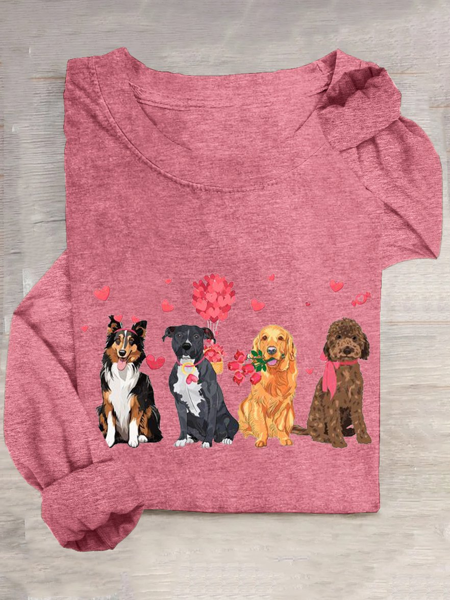 Casual Dog Crew Neck Long Sleeve T-shirt