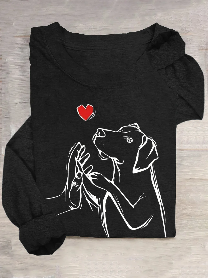 Casual Dog Crew Neck Long Sleeve T-shirt