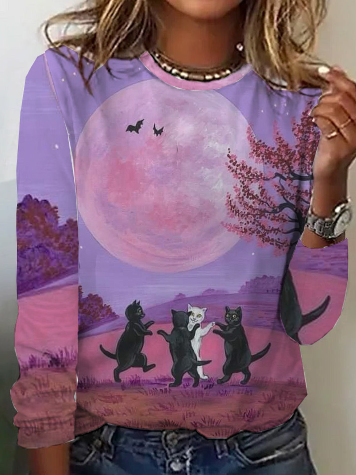 Casual Halloween Crew Neck Long Sleeve T-shirt