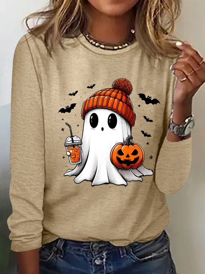 Casual Halloween Crew Neck Long Sleeve T-shirt