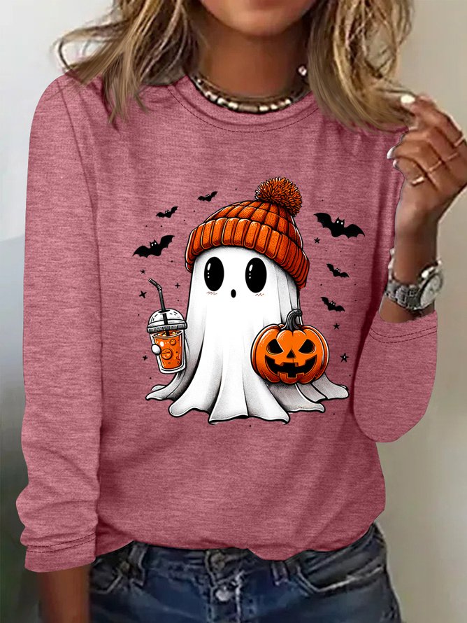 Casual Halloween Crew Neck Long Sleeve T-shirt