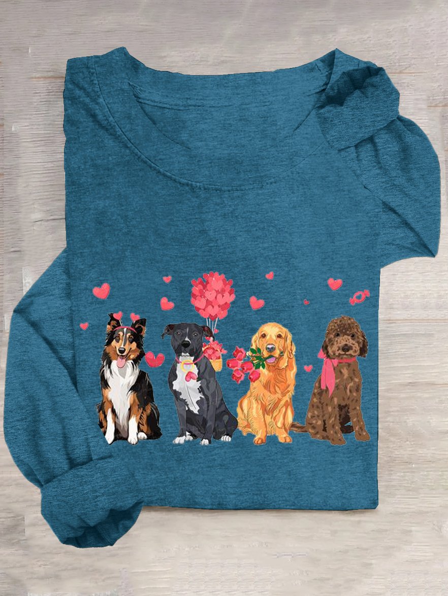 Casual Dog Crew Neck Long Sleeve T-shirt