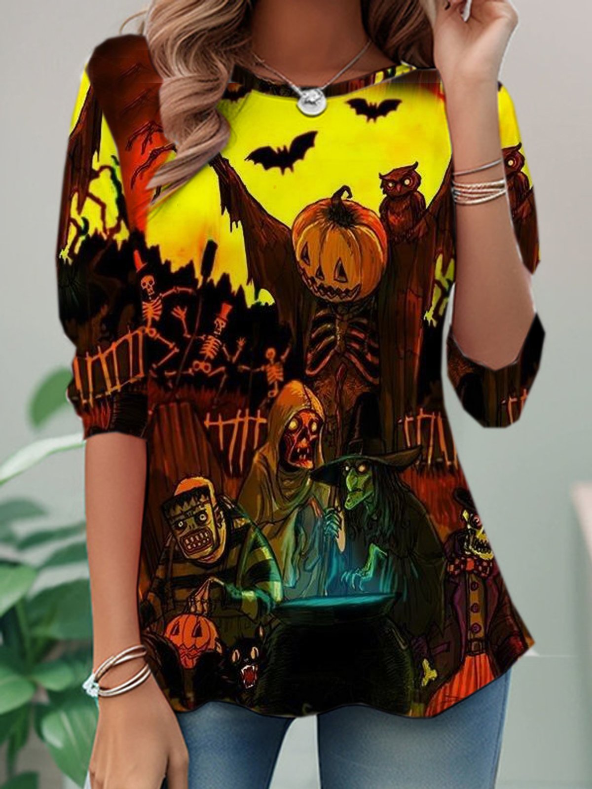 Casual Halloween Crew Neck Long Sleeve T-shirt