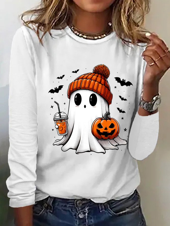 Casual Halloween Crew Neck Long Sleeve T-shirt