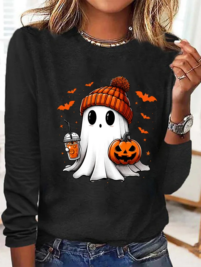 Casual Halloween Crew Neck Long Sleeve T-shirt