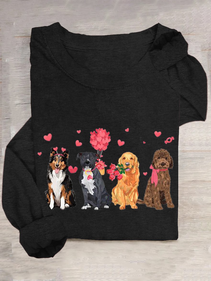 Casual Dog Crew Neck Long Sleeve T-shirt