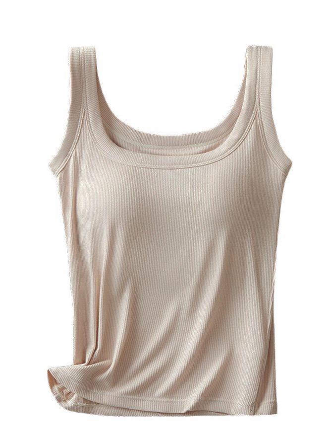 Casual Crew Neck Plain Tank Top