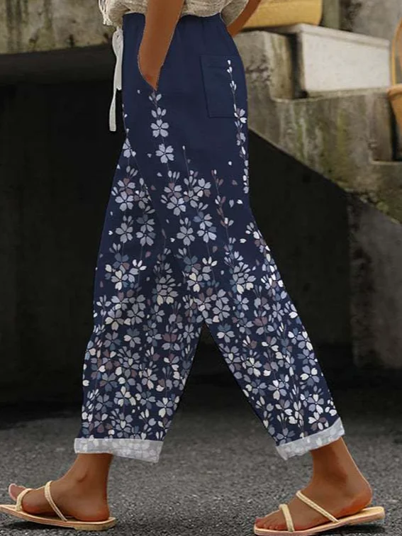 Women Casual Floral Print Loose Long Pants