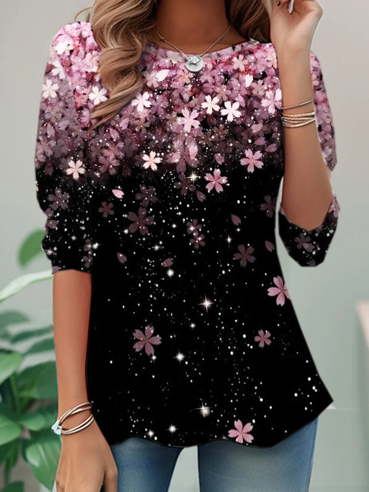 Casual Floral Crew Neck Long Sleeve T-shirt