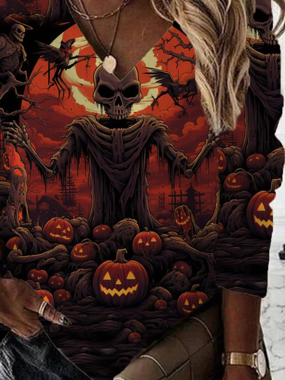 Casual V Neck Halloween Sweatshirt Printing