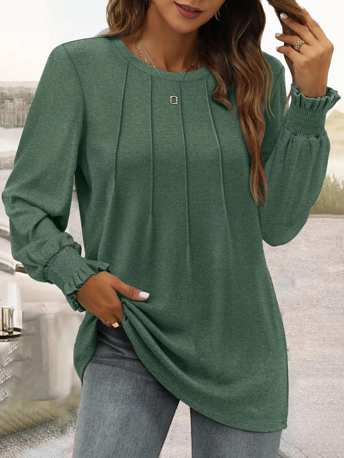 Casual Plain Crew Neck Long Sleeve T-shirt