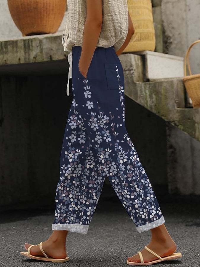 Women Casual Floral Print Loose Long Pants